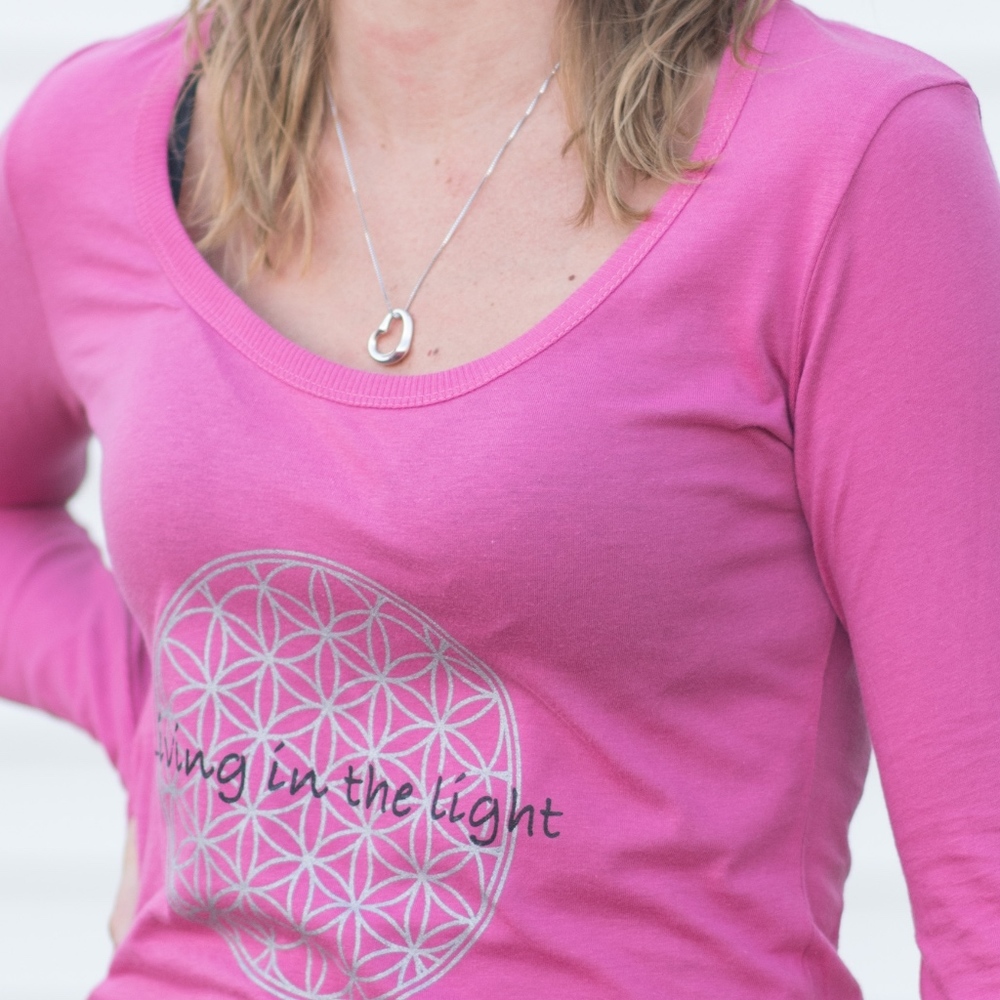Long sleeve Tee, Pink, Thumbhole, Flower of life,